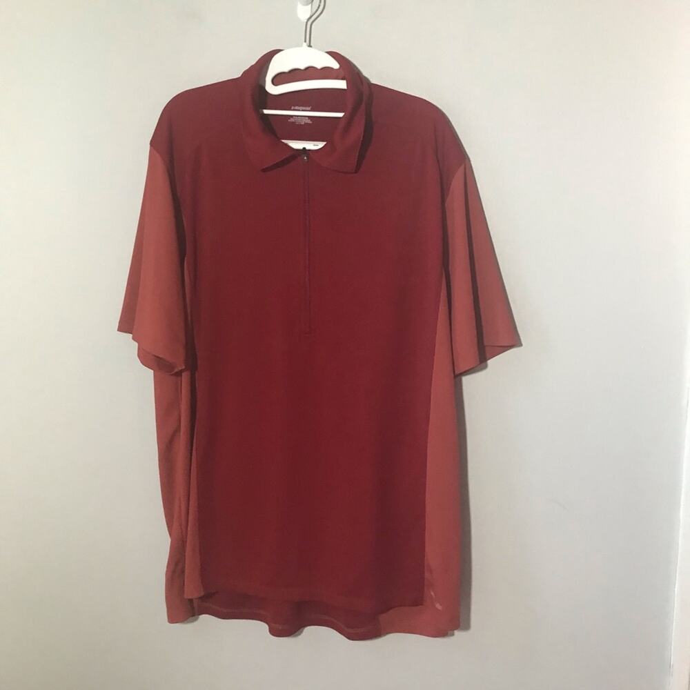 Patagonia mens XL 1/4 zip colorblock red orange short sleeve polo shirt wicking